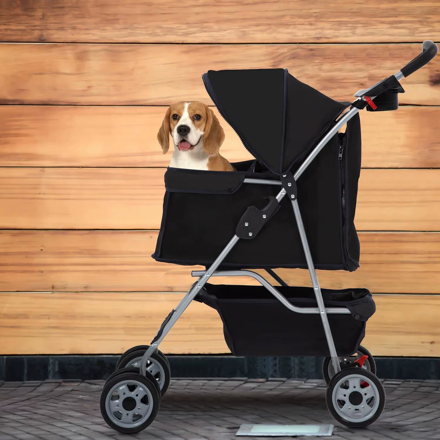 Pet Stroller 4 Wheels Dog Cat Stroller for Small Medium Dogs Cats Foldable Puppy Stroller with Storage Basket and Cup Holder