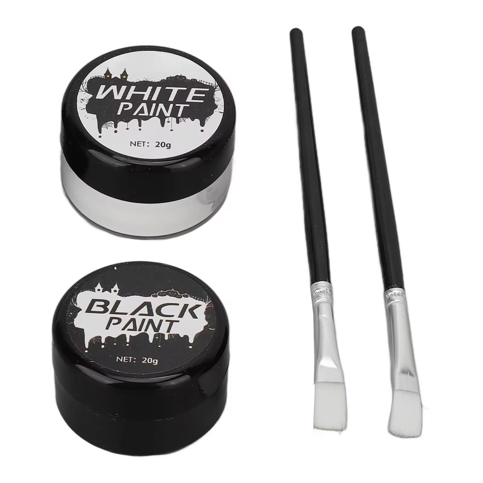 2PCS Halloween Face Painting Kit Highly Pigmented Face Body Brus Paint Black and White for DIY Cosplay Theme Parties Body Makeup
