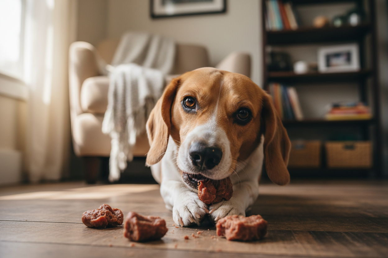 Dog enjoying beef treats
