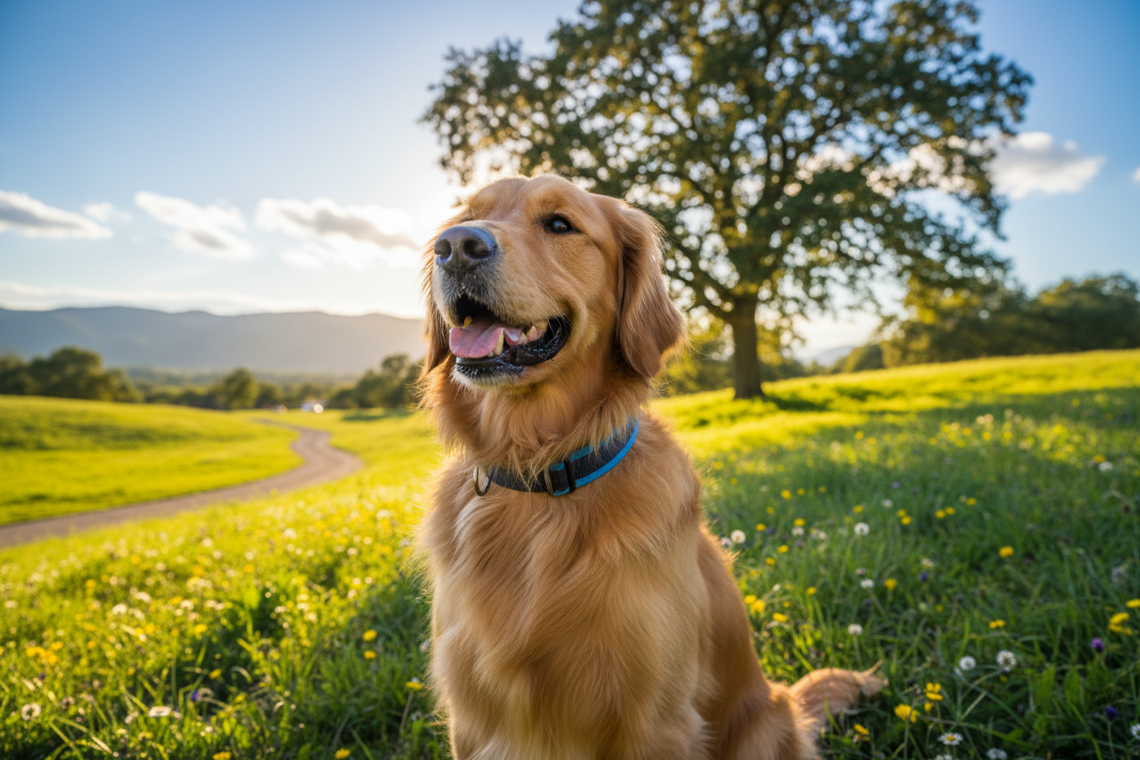 Dog wearing all-weather calming collar