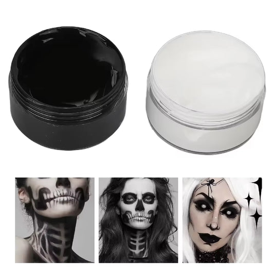 2PCS Halloween Face Painting Kit Highly Pigmented Face Body Brus Paint Black and White for DIY Cosplay Theme Parties Body Makeup