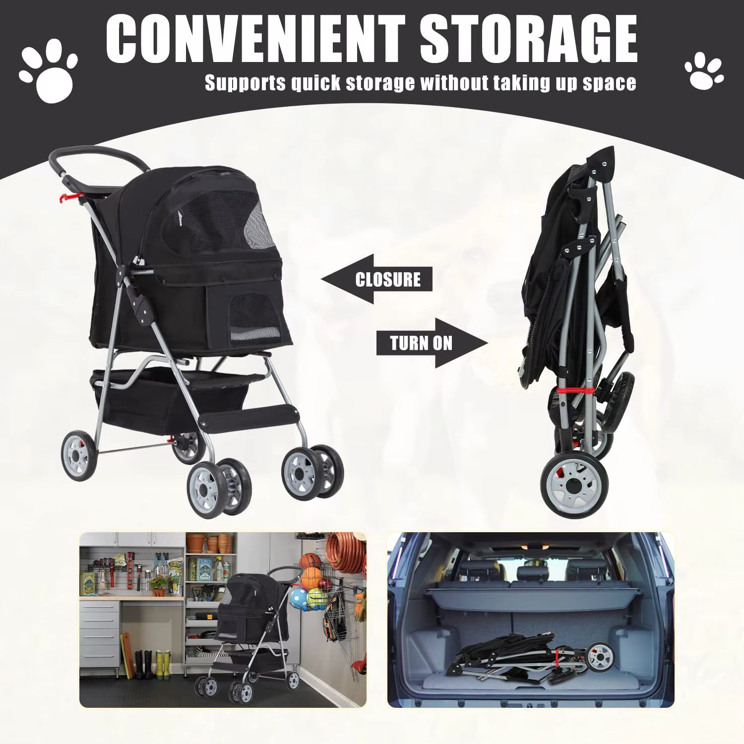 Pet Stroller 4 Wheels Dog Cat Stroller for Small Medium Dogs Cats Foldable Puppy Stroller with Storage Basket and Cup Holder