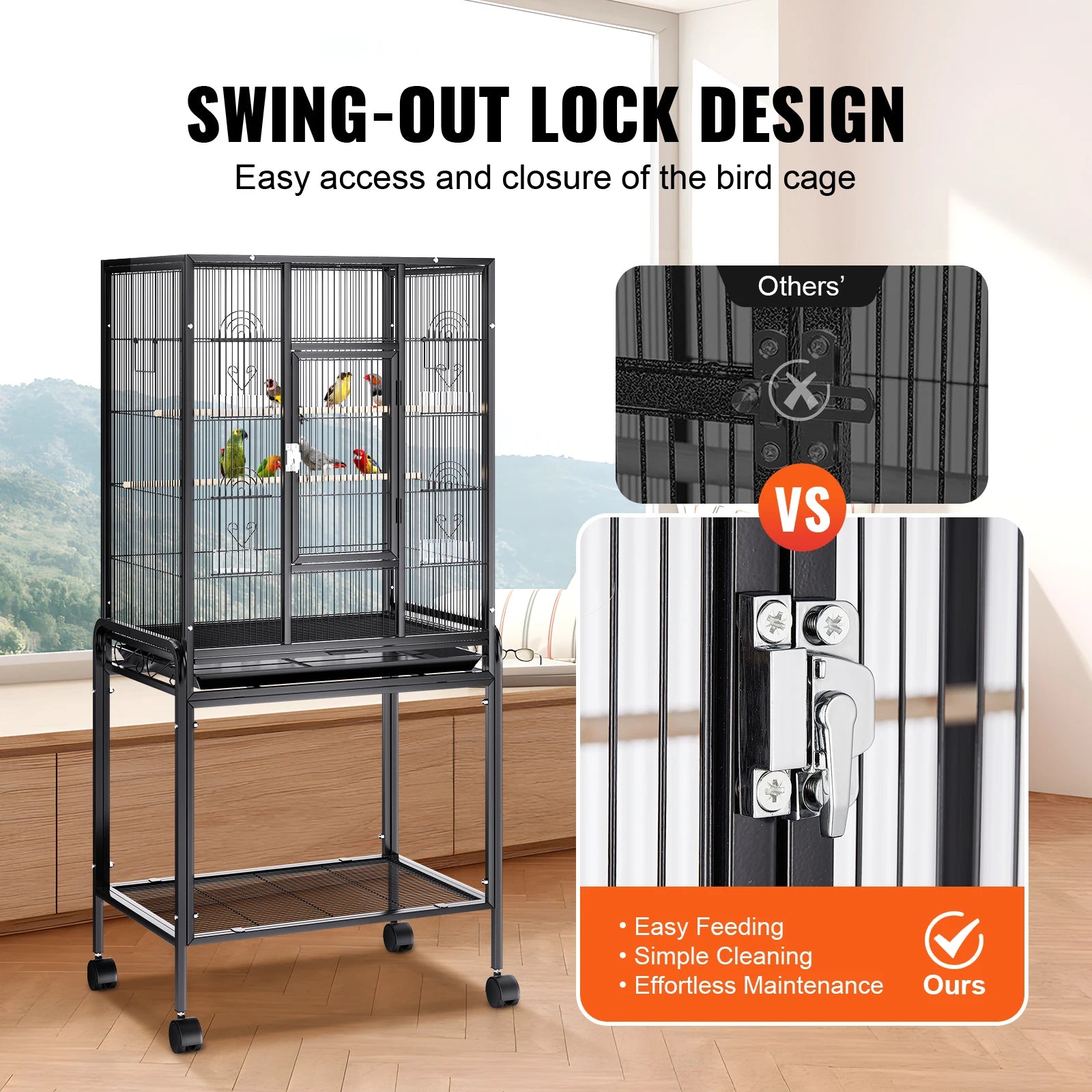 52/54 Inch Standing Large Flight Bird Cage Carbon Steel Parakeets Cages with Rolling Stand and Tray for Cockatiels Parrots
