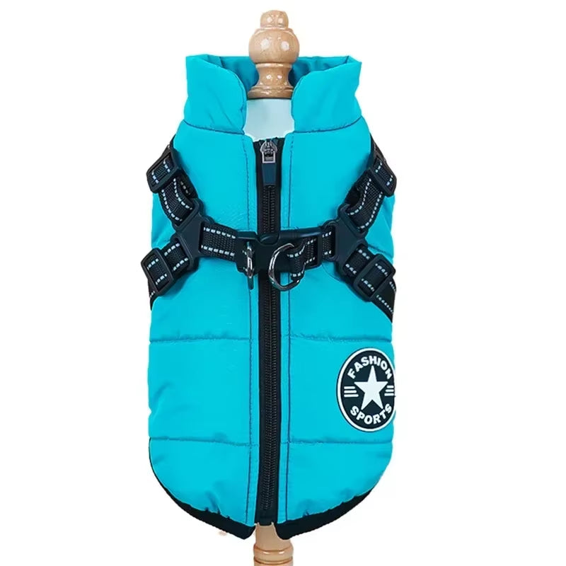 Pet Dog Coat with Harness Winter Cat Waterproof Coat Zipper Dog Jacket with Reflective Harness for Smal Medium Large Dogs