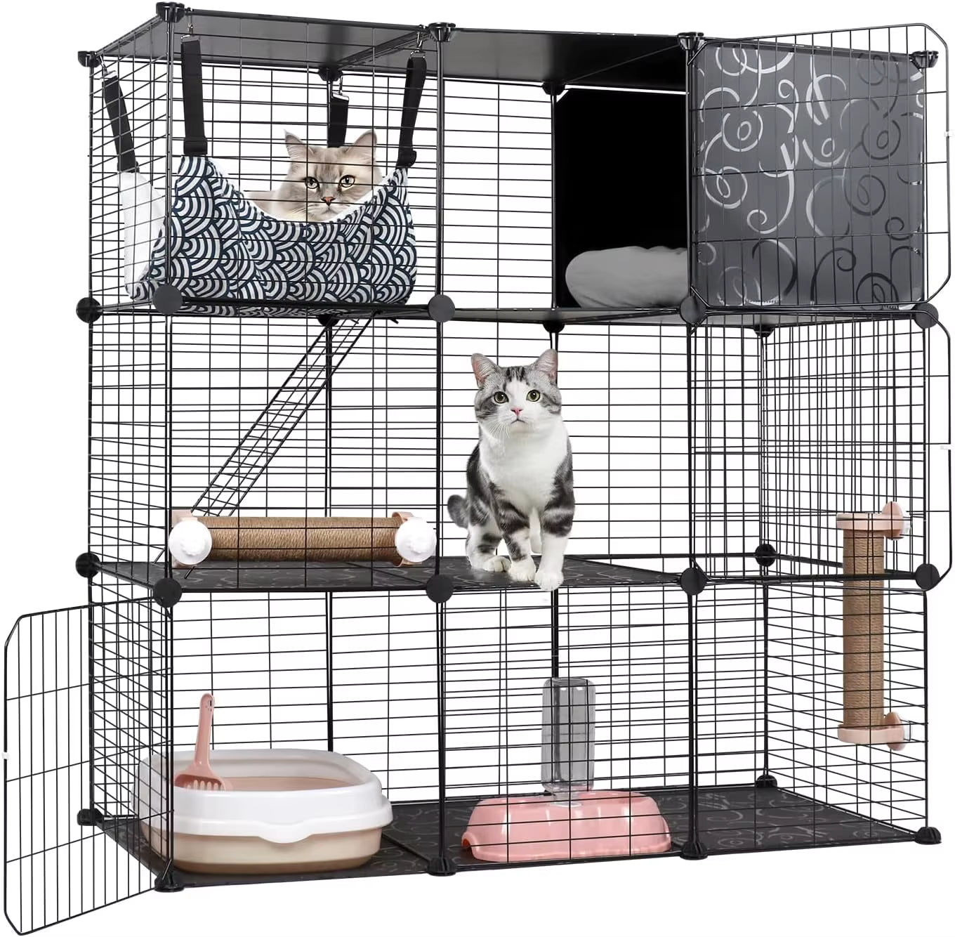 3Tier Rabbit Cage Indoor Bunny Hutch Cat Cage with Pull Out Tray Corner Design Easy Cleaning Stable and Durable Loft Design