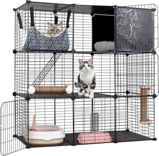 3Tier Rabbit Cage Indoor Bunny Hutch Cat Cage with Pull Out Tray Corner Design Easy Cleaning Stable and Durable Loft Design