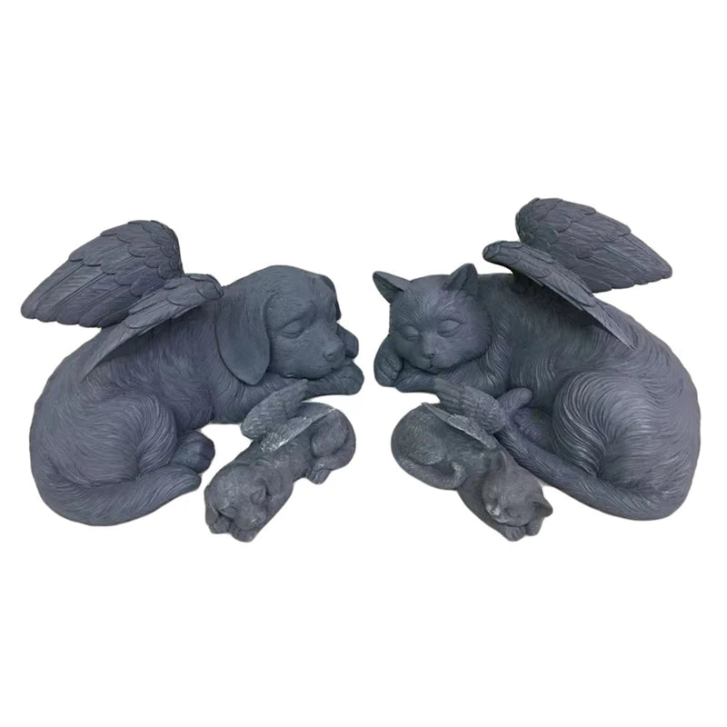 the Dog Cat Angel Memorial Statue Placed in Indoor Decorations Pet Tombstone Dogs Figurines Pet Grave Markers Wing