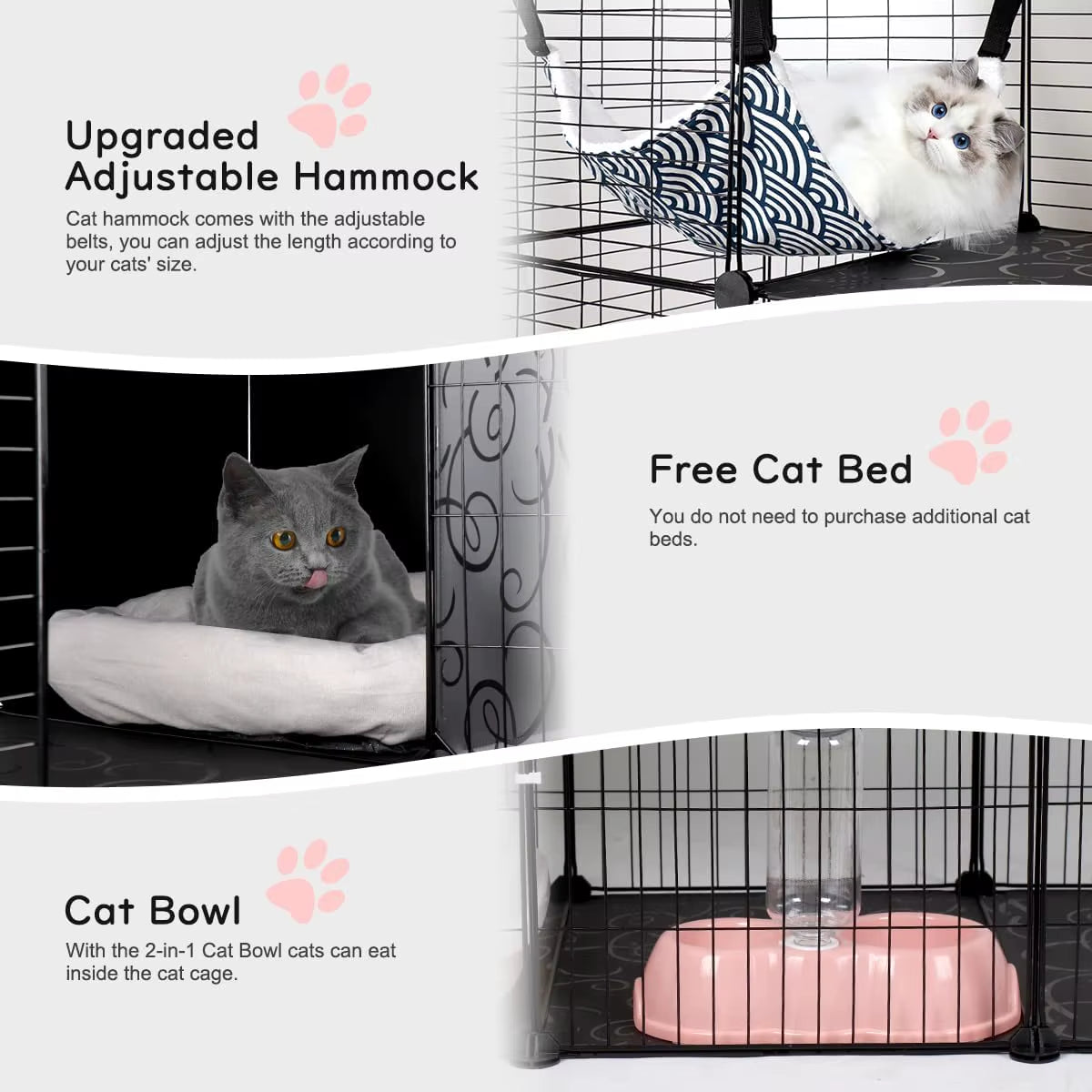 3Tier Rabbit Cage Indoor Bunny Hutch Cat Cage with Pull Out Tray Corner Design Easy Cleaning Stable and Durable Loft Design