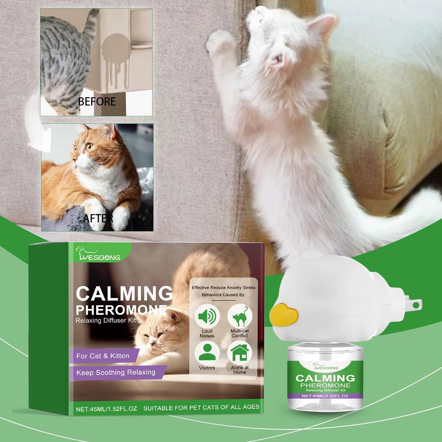 Cat Calming Diffuser Kit Refill Calming Mood Relaxing anti Anxiety Stress Soothing Comforting Pets Pheromone Calming Diffuser