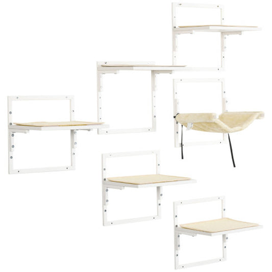 Pawhut 6-Pc Modern Cat Wall Shelves for Indoor Cats, Height Adjustable Jumping Platforms