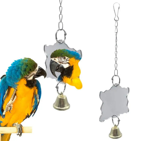Bird Mirror with Bell Durable Interactive Puzzle Parrot Toy Bird Cage Mirror Safe and Durable Bird Cage Stand Decoration Pet
