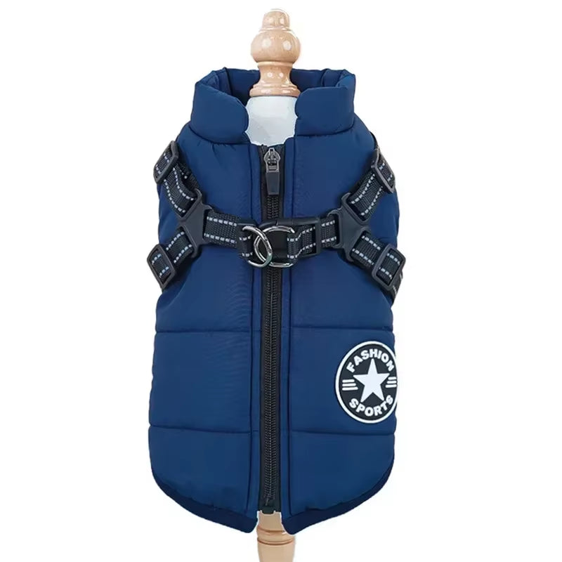 Pet Dog Coat with Harness Winter Cat Waterproof Coat Zipper Dog Jacket with Reflective Harness for Smal Medium Large Dogs