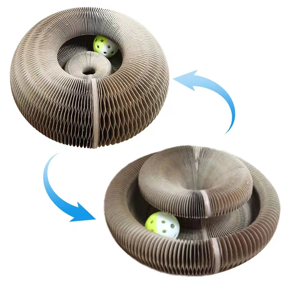 Magic Organ Cat Scratching Board Interactive Cat Toy with Ball Scalable round Corrugated Cat Scratcher Toy Kitten Game Supplies