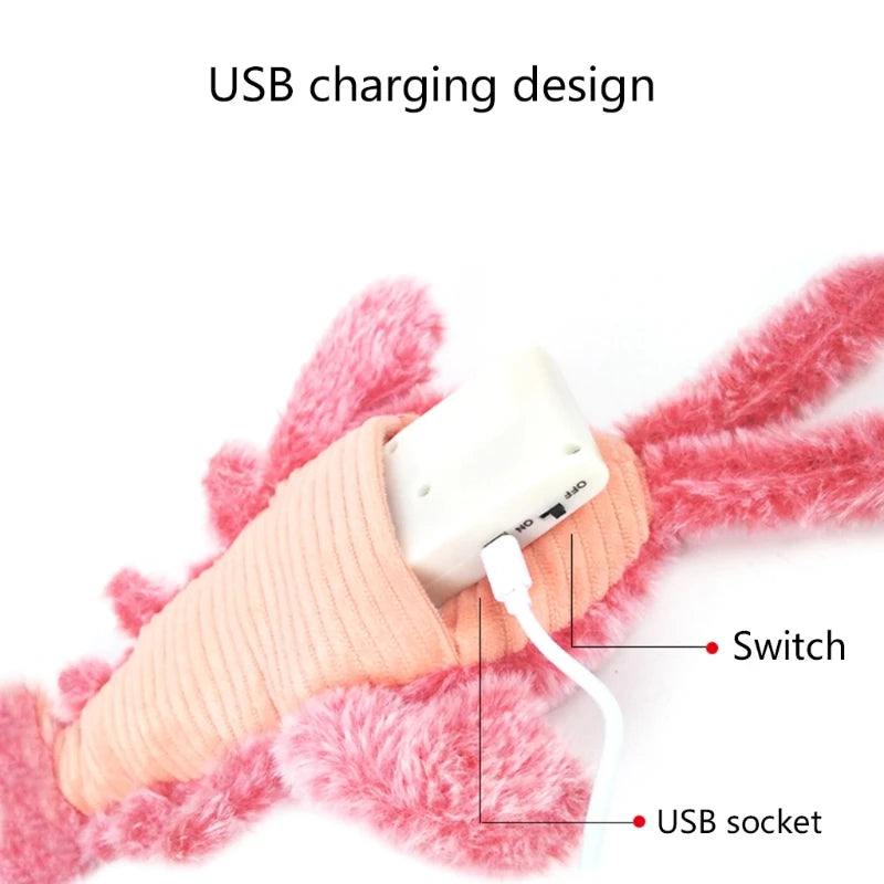 Electric Moving Cat Kickers Lobster Toy Realistic Wiggle Shrimp Plush Interactive Toys for Cats and Dogs Washable Cover