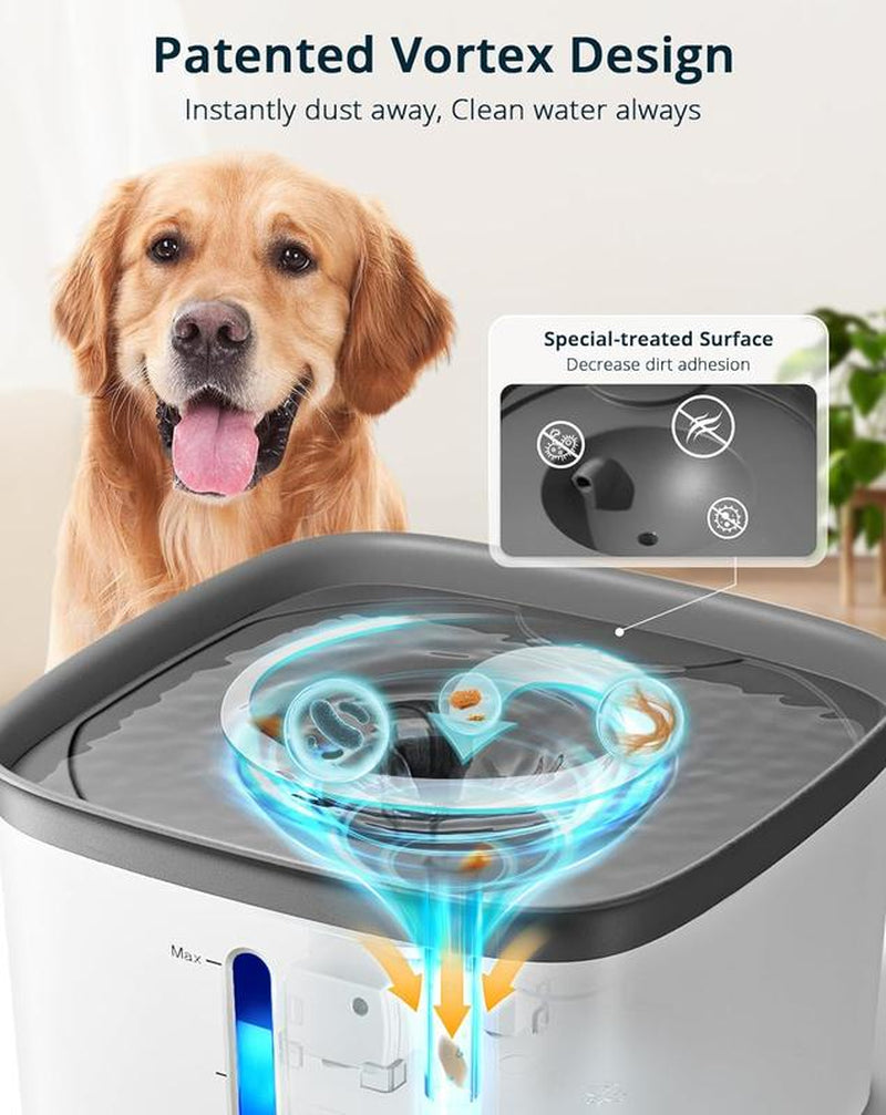 Cat Water Fountain, 135Oz/4L Ultra Quiet Dog Water Bowl Dispenser, Instant Clean Vortex Design, Pet Water Fountain with Filter, Cats Dogs Pets Fountain for Drinking Automatic with LED Light