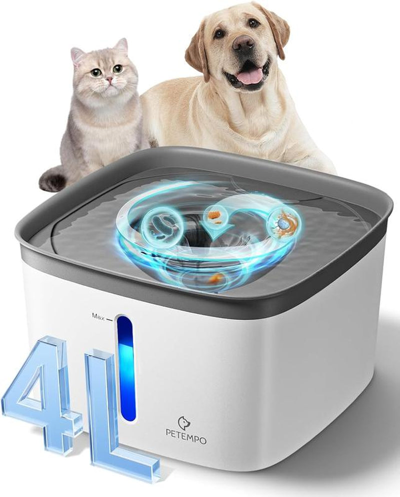 Cat Water Fountain, 135Oz/4L Ultra Quiet Dog Water Bowl Dispenser, Instant Clean Vortex Design, Pet Water Fountain with Filter, Cats Dogs Pets Fountain for Drinking Automatic with LED Light