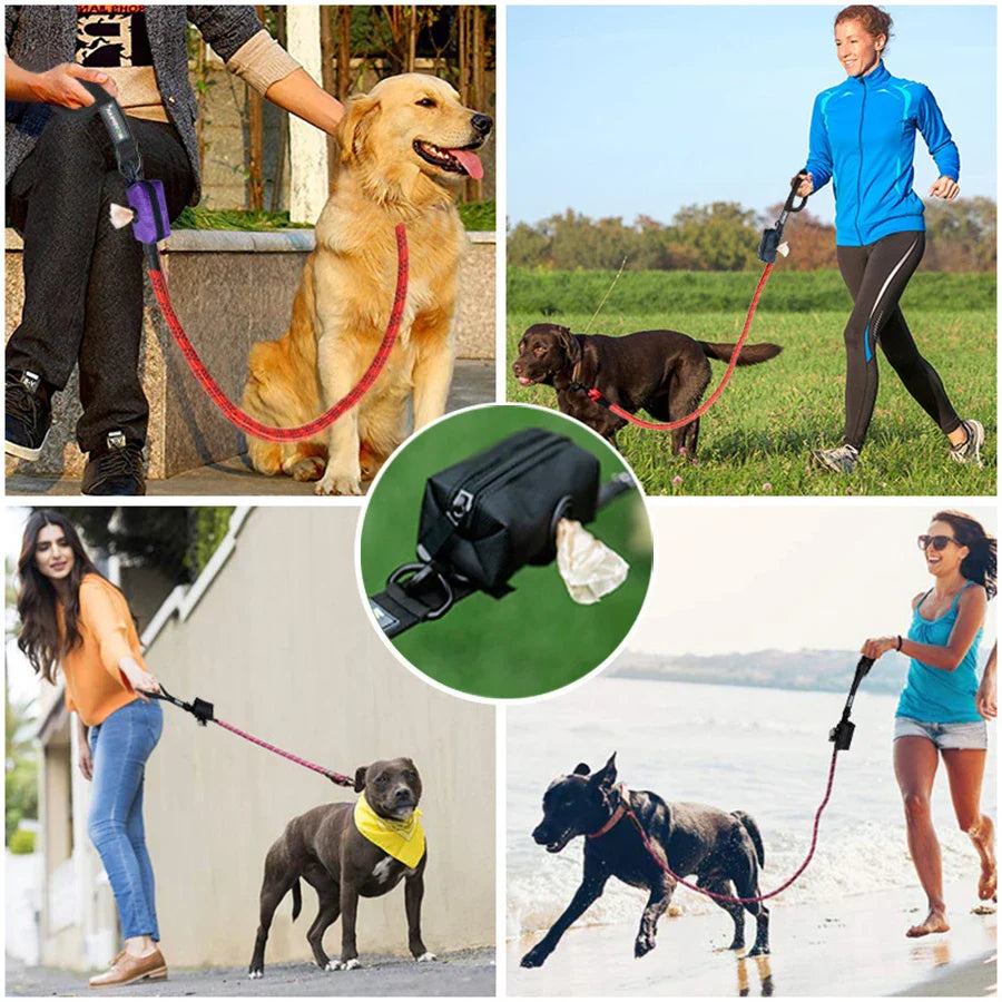 Durable Dog Leash with Poop Bag Dispenser - Reflective Material for Nighttime Safety