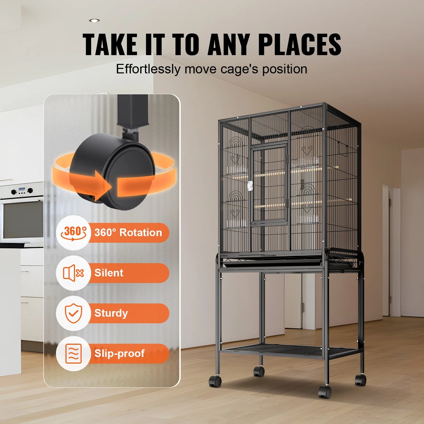 52/54 Inch Standing Large Flight Bird Cage Carbon Steel Parakeets Cages with Rolling Stand and Tray for Cockatiels Parrots