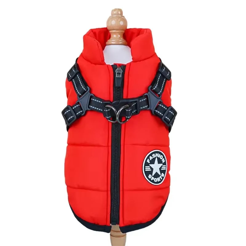 Pet Dog Coat with Harness Winter Cat Waterproof Coat Zipper Dog Jacket with Reflective Harness for Smal Medium Large Dogs