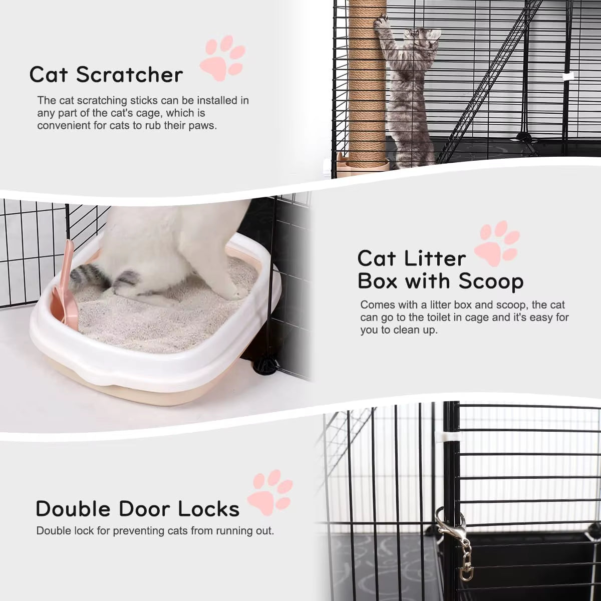 3Tier Rabbit Cage Indoor Bunny Hutch Cat Cage with Pull Out Tray Corner Design Easy Cleaning Stable and Durable Loft Design