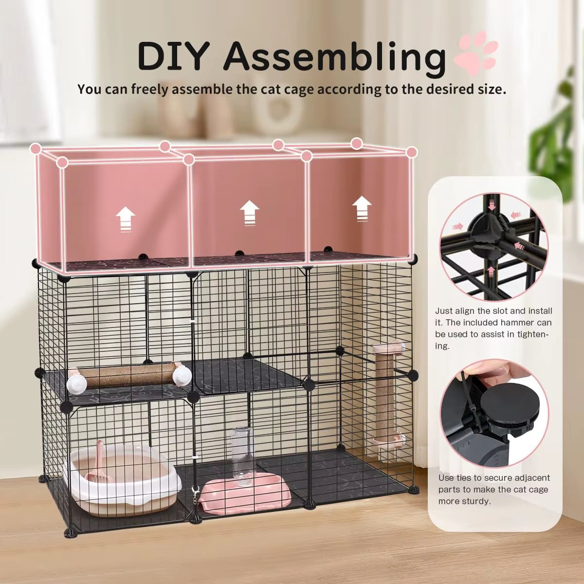 3Tier Rabbit Cage Indoor Bunny Hutch Cat Cage with Pull Out Tray Corner Design Easy Cleaning Stable and Durable Loft Design