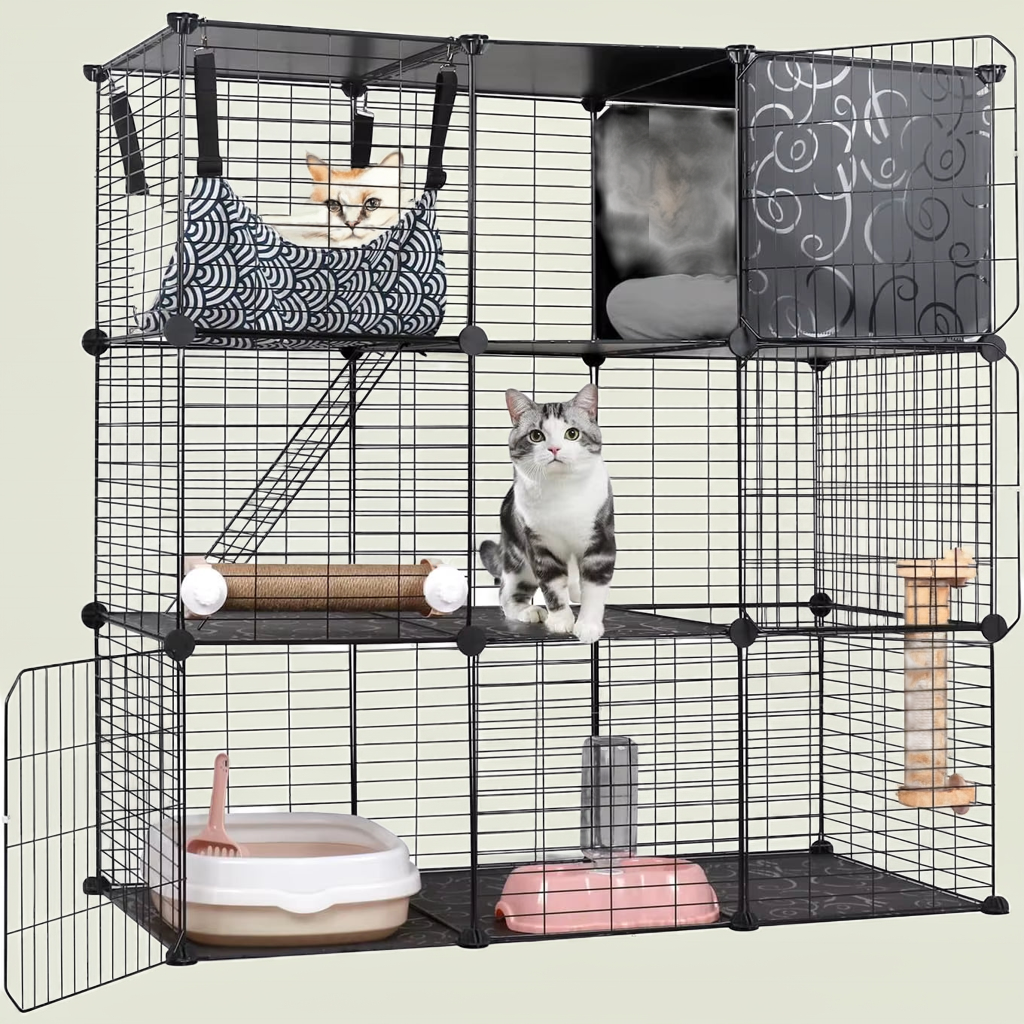 3-Tier Rabbit Cage - Indoor Bunny Hutch with Pull-Out Tray