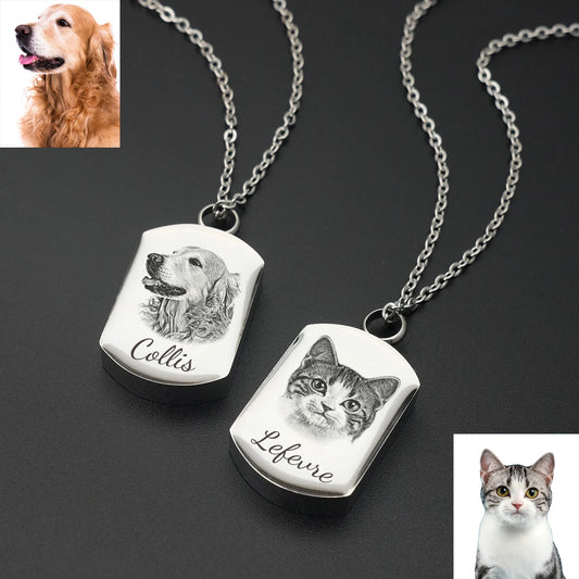 Cremation Jewelry Custom Pet Portrait Pet Urn Pendant for Dog Cat Ashes Necklace Pets Memorial Pet Memorial Pendants for Dog