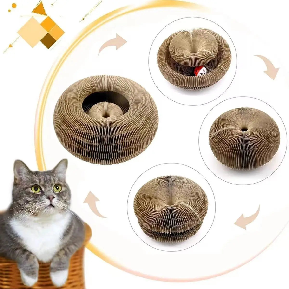 Magic Organ Cat Scratching Board Interactive Cat Toy with Ball Scalable round Corrugated Cat Scratcher Toy Kitten Game Supplies
