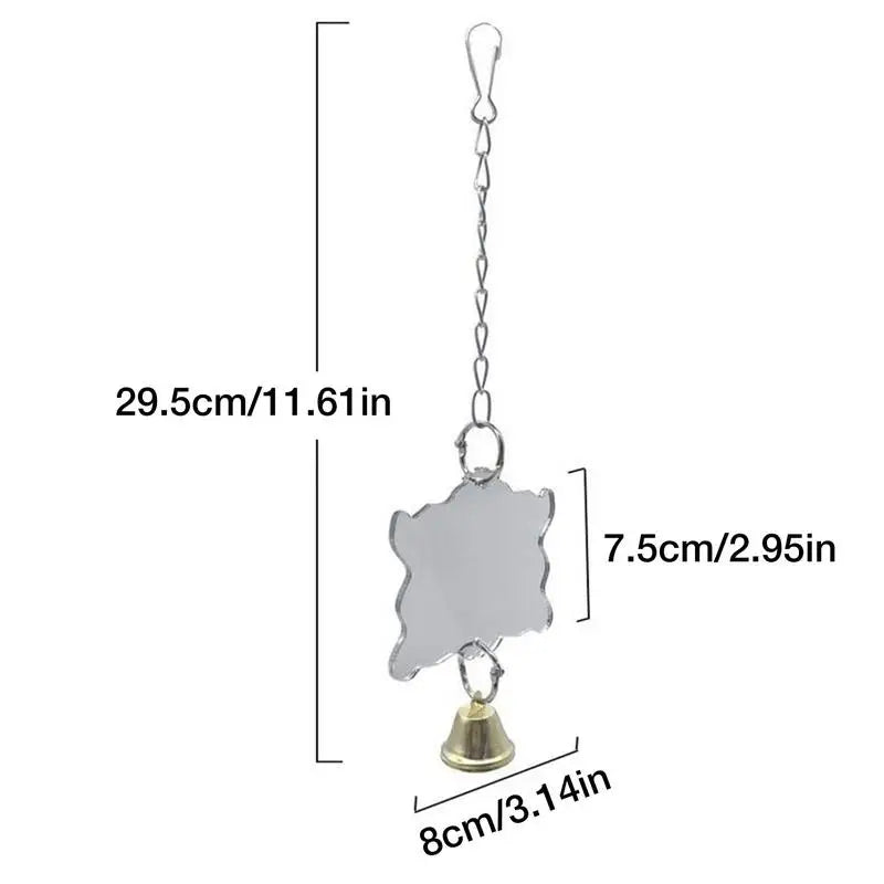 Bird Mirror with Bell Durable Interactive Puzzle Parrot Toy Bird Cage Mirror Safe and Durable Bird Cage Stand Decoration Pet