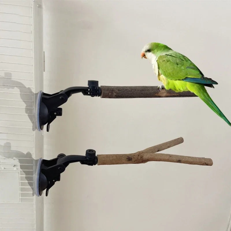 New Parrot Perch Birdcage Accessories Perches Stand Wood Perch Suction Cup Bird Toy