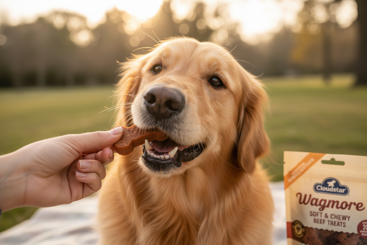 Dog enjoying Cloudstar beef treats
