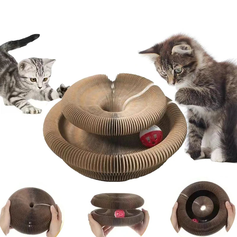 Magic Organ Cat Scratching Board Interactive Cat Toy with Ball Scalable round Corrugated Cat Scratcher Toy Kitten Game Supplies